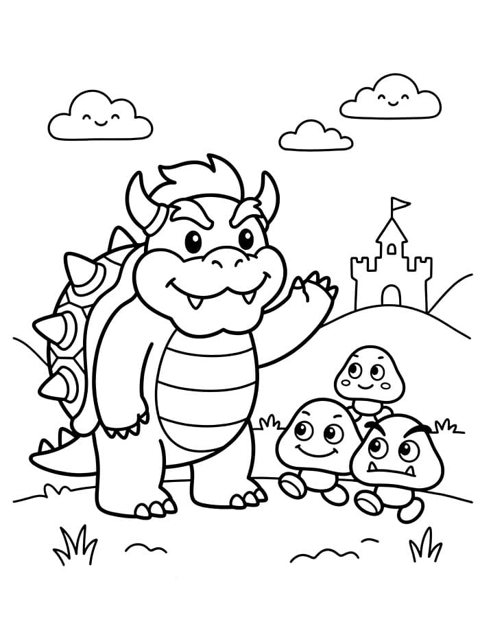 Bowser med Goomba Tegninger til Farvelægning