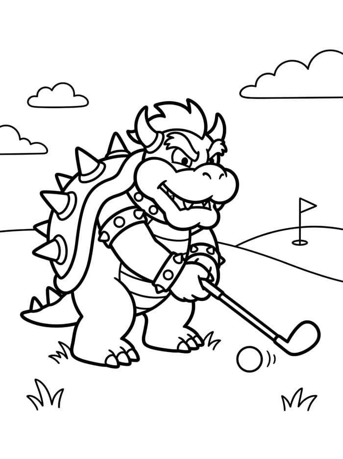 Bowser spiller golf Tegninger til Farvelægning