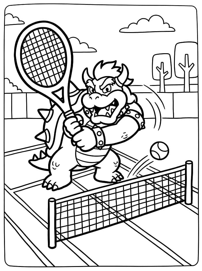 Bowser spiller tennis Tegninger til Farvelægning