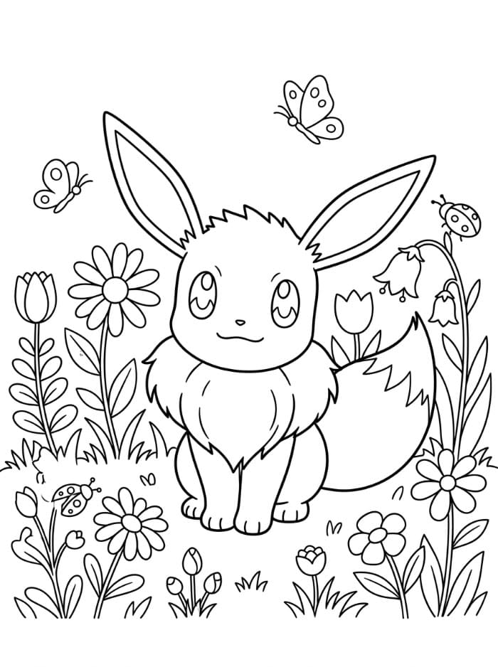 Eevee blandt blomster Tegninger til Farvelægning