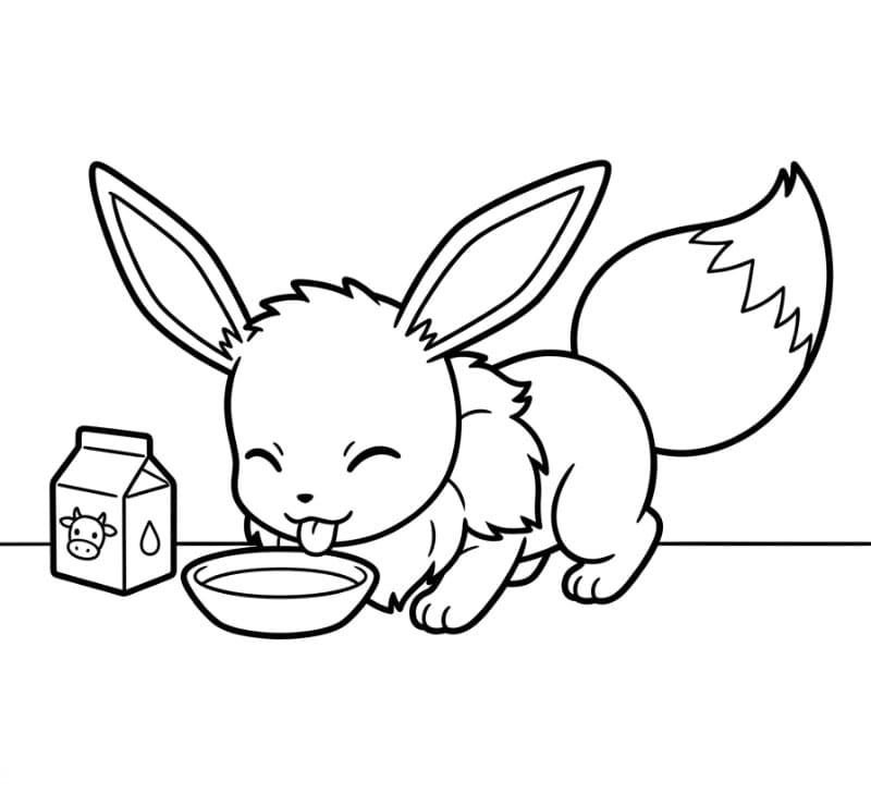 Eevee drikker mælk Tegninger til Farvelægning