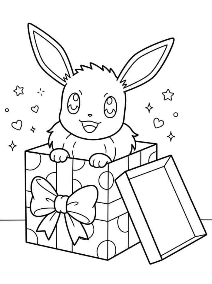 Eevee i en gaveæske Tegninger til Farvelægning