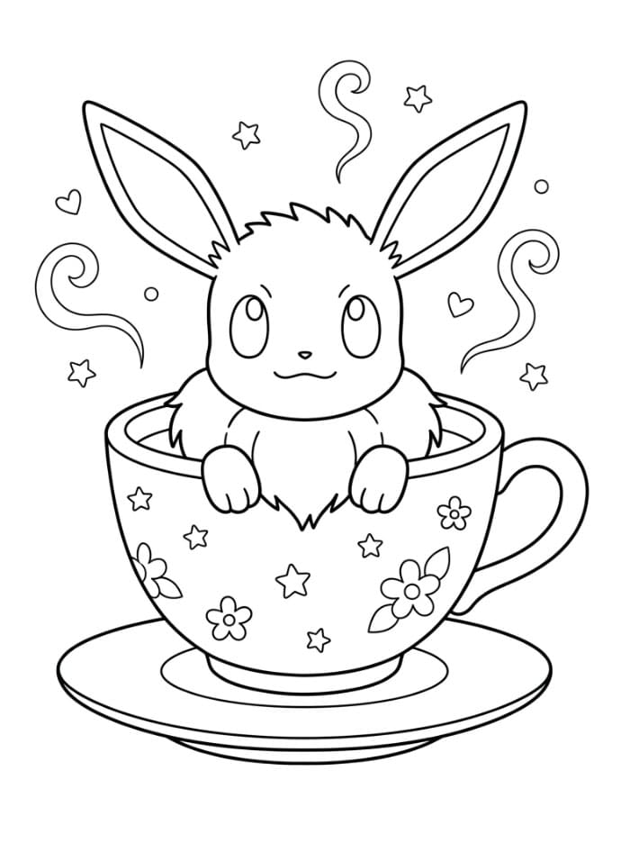 Eevee i en tekop Tegninger til Farvelægning