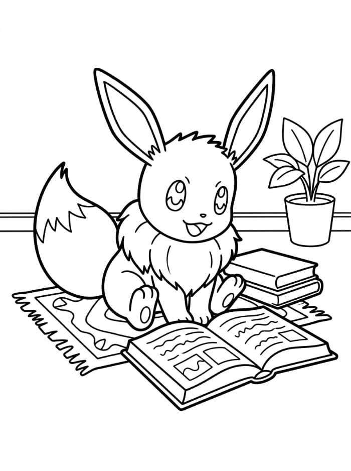 Eevee læser en bog Tegninger til Farvelægning