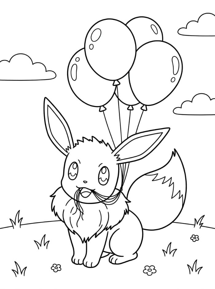 Eevee med balloner Tegninger til Farvelægning