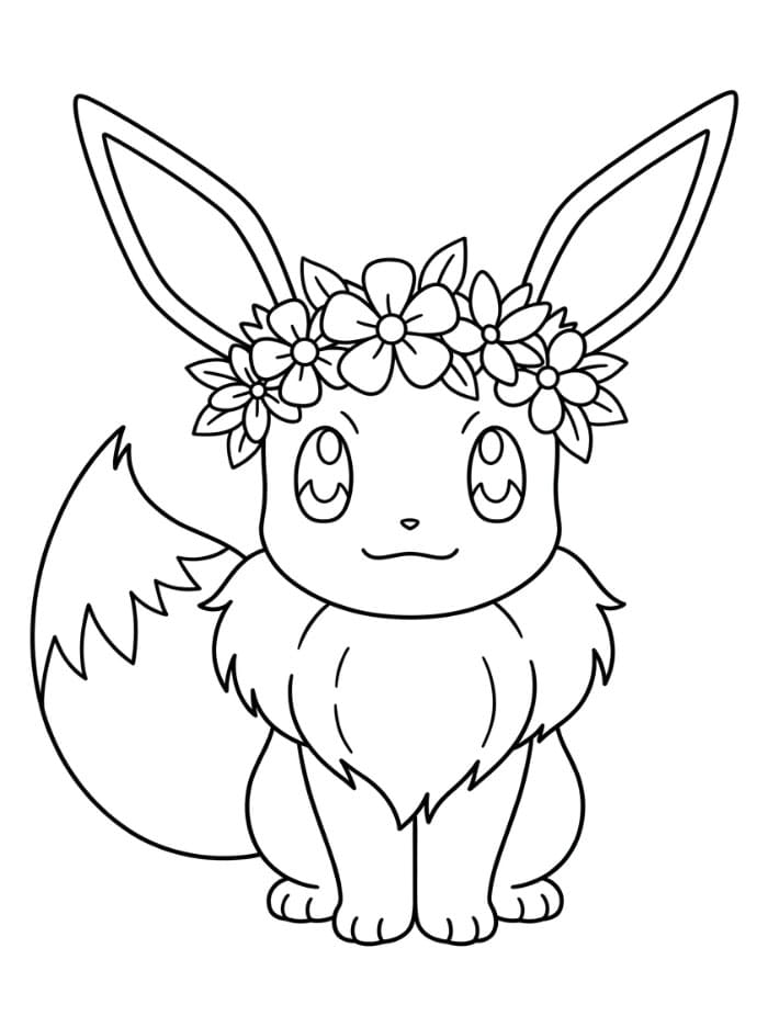 Eevee med blomsterkrans Tegninger til Farvelægning