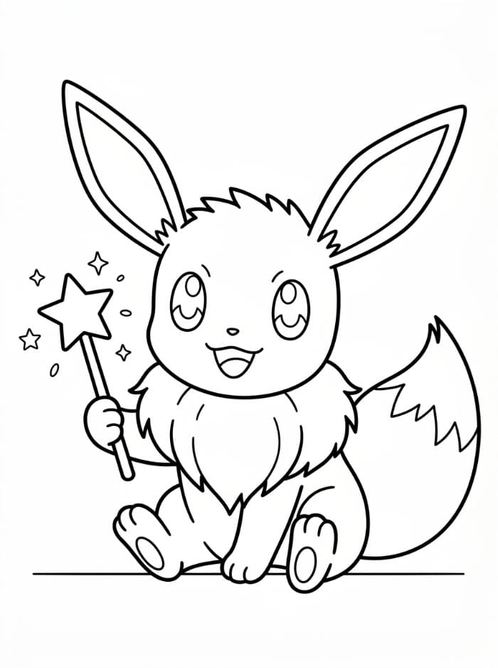 Eevee med en tryllestav Tegninger til Farvelægning