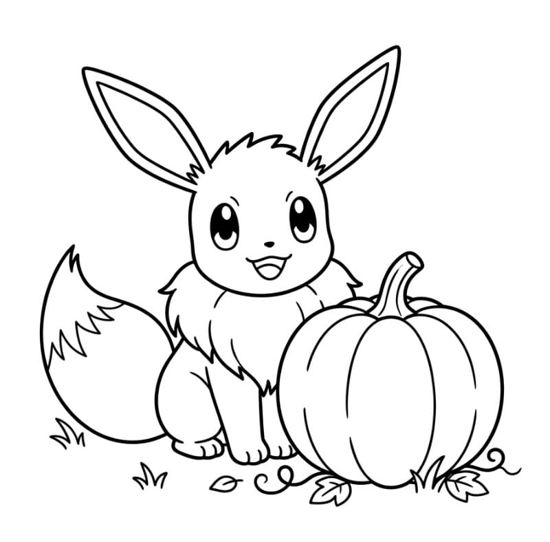 Eevee med et græskar Tegninger til Farvelægning