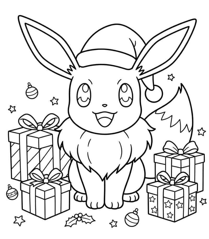 Eevee med julegaver Tegninger til Farvelægning