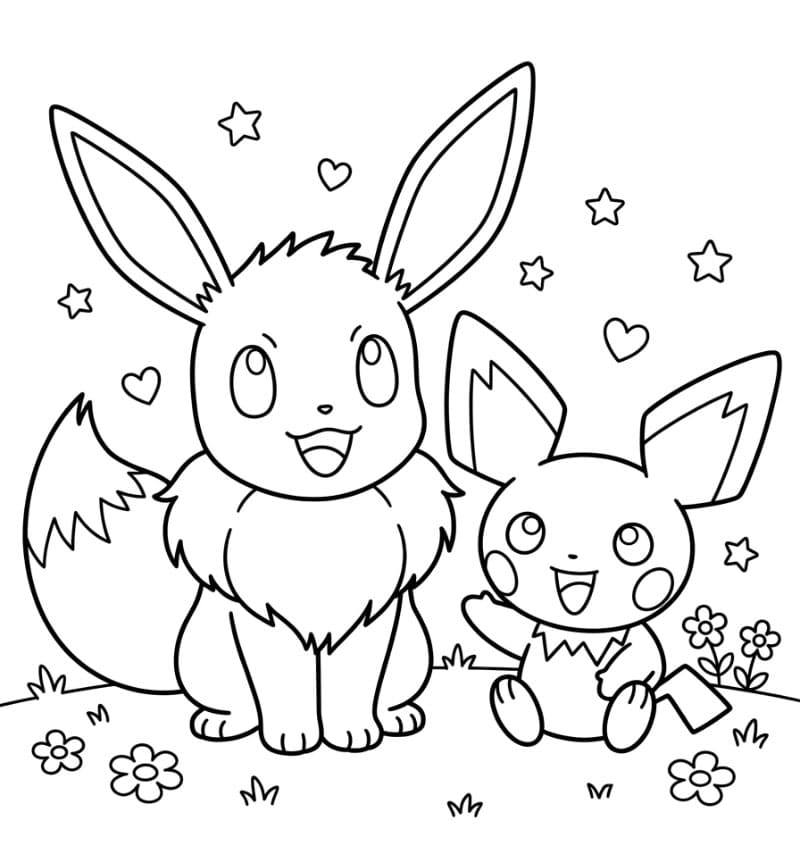 Eevee med Pichu Tegninger til Farvelægning