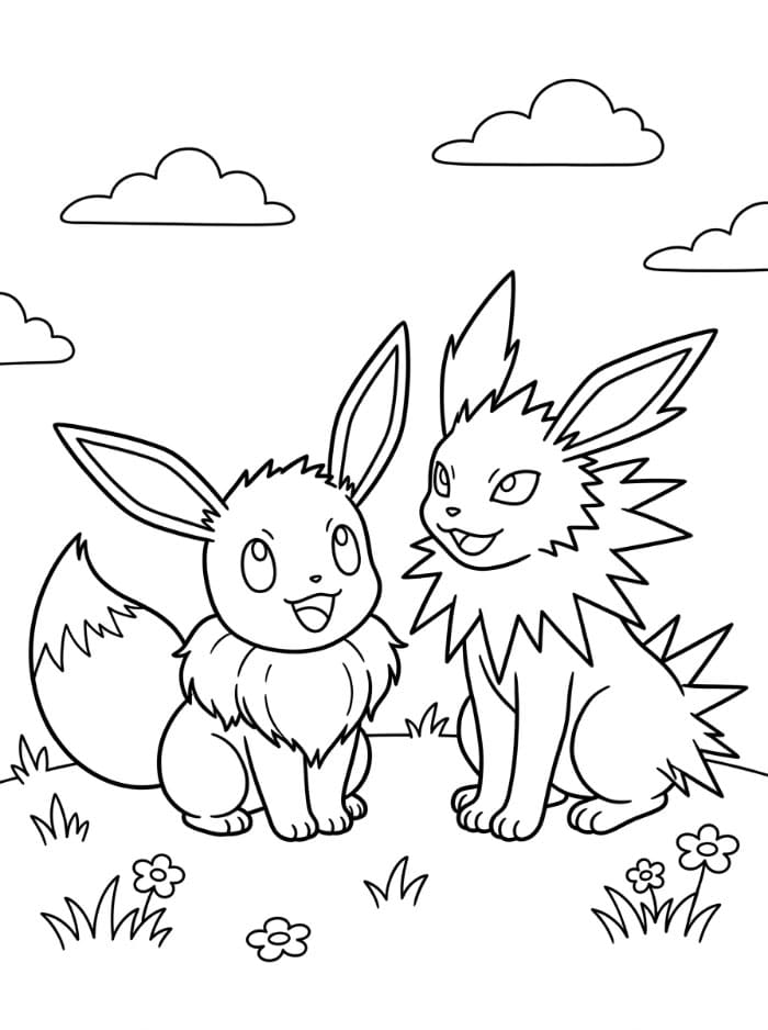 Eevee og Jolteon Tegninger til Farvelægning