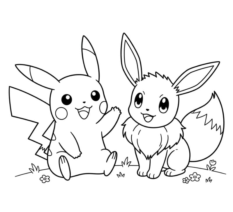 Eevee og Pikachu Tegninger til Farvelægning