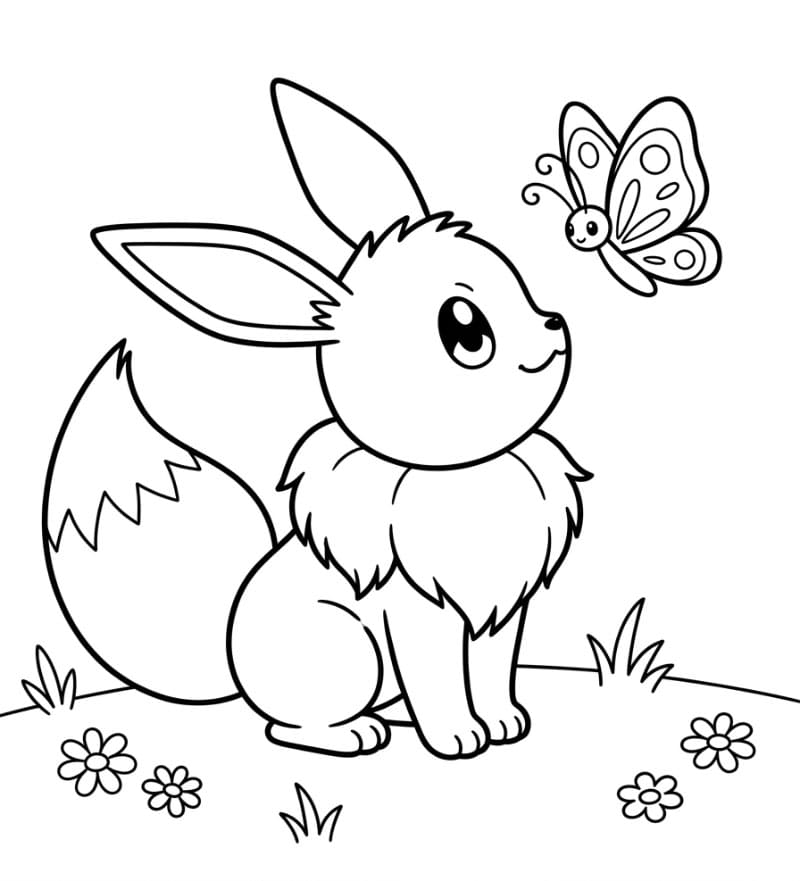 Eevee og sommerfugl Tegninger til Farvelægning