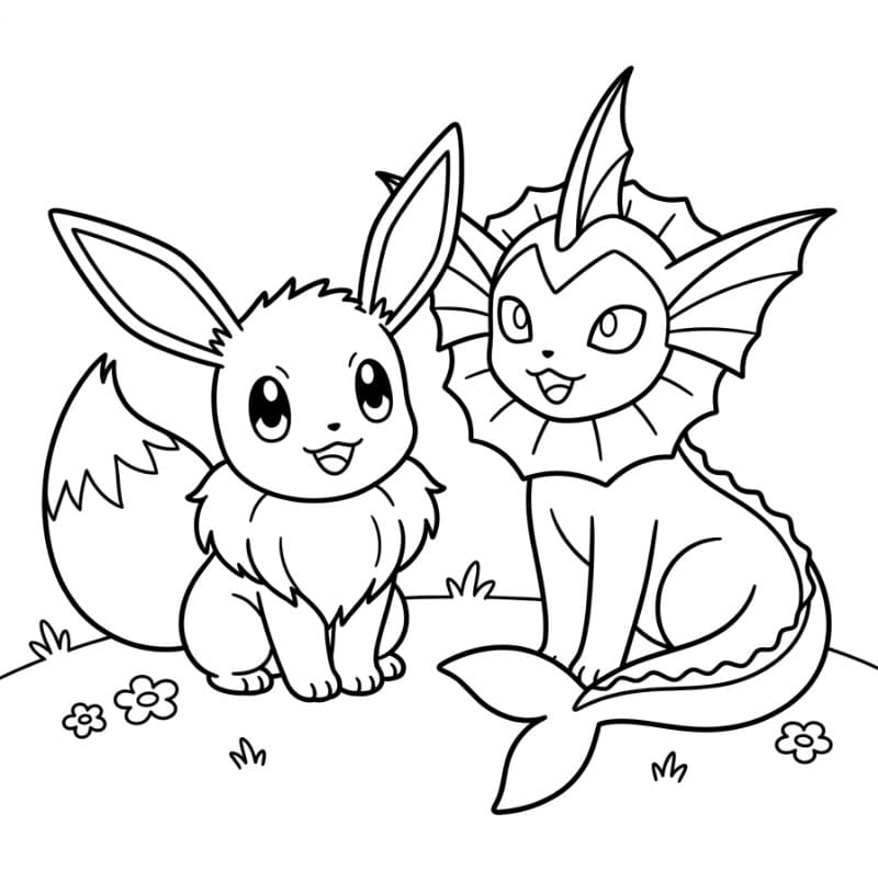 Eevee og Vaporeon Tegninger til Farvelægning