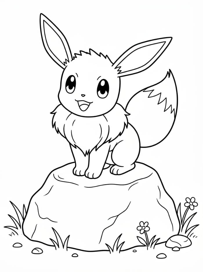 Eevee på en sten Tegninger til Farvelægning