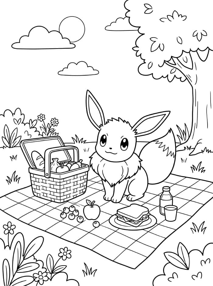 Eevee på picnic Tegninger til Farvelægning