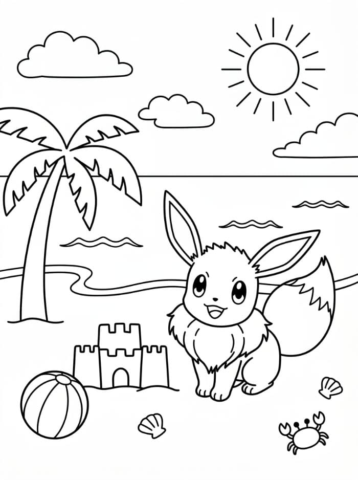 Eevee på stranden Tegninger til Farvelægning