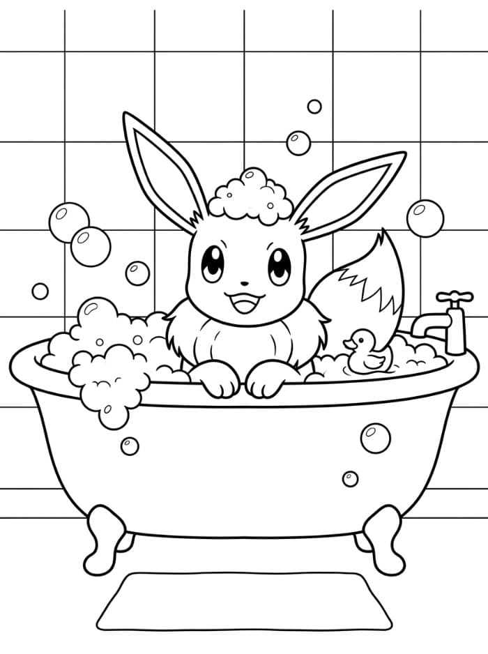 Eevee tager et bad Tegninger til Farvelægning