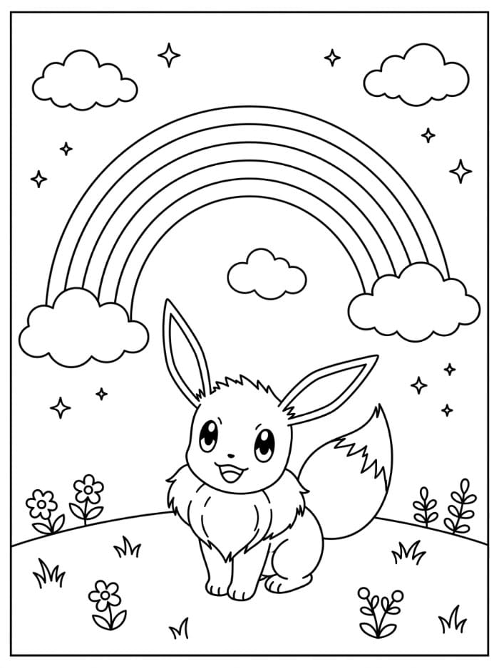 Eevee under en regnbue Tegninger til Farvelægning