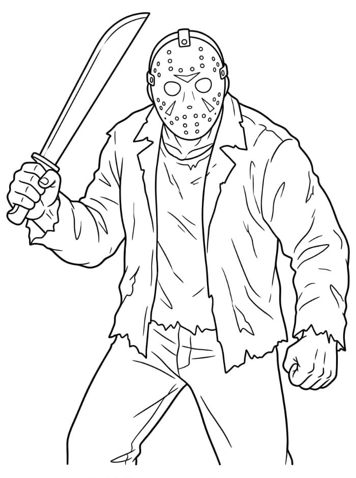 Jason Voorhees i uhyggelig positur Tegninger til Farvelægning