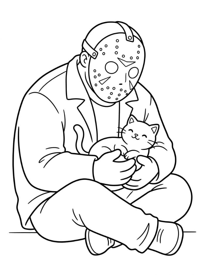 Jason Voorhees med kat Tegninger til Farvelægning