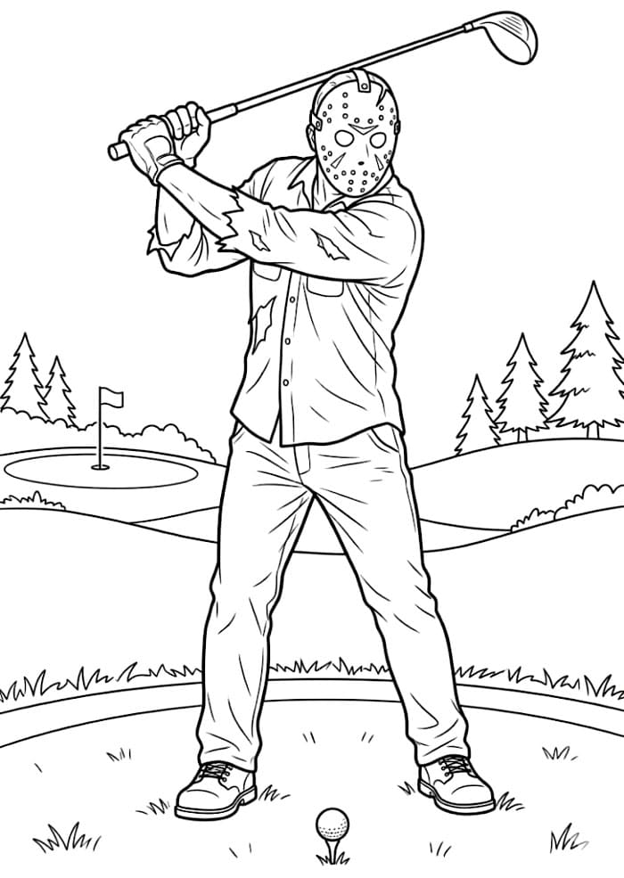 Jason Voorhees spiller golf Tegninger til Farvelægning