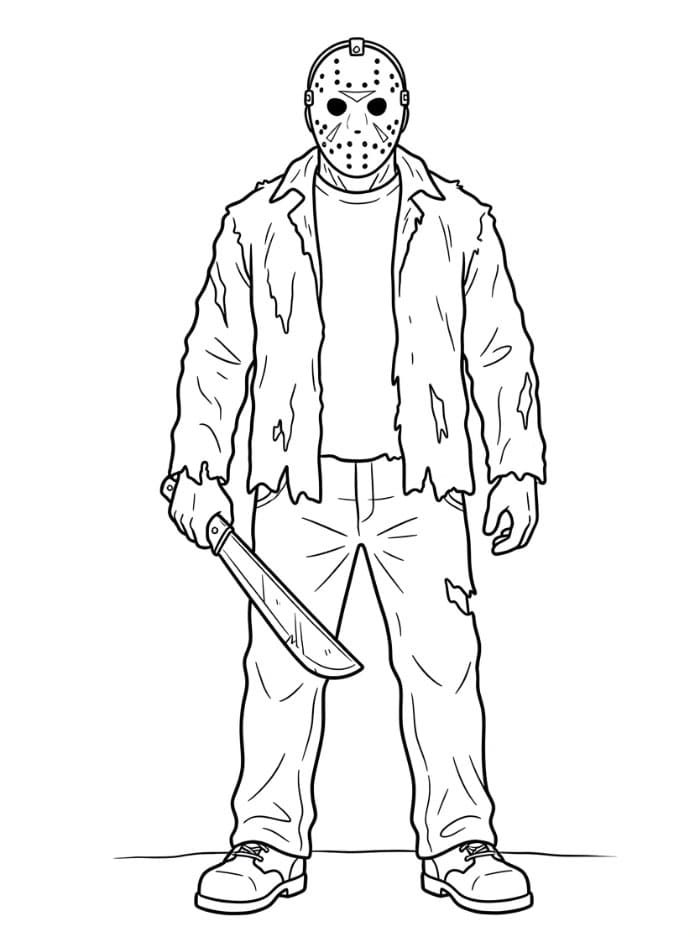 Jason Voorhees står oprejst Tegninger til Farvelægning