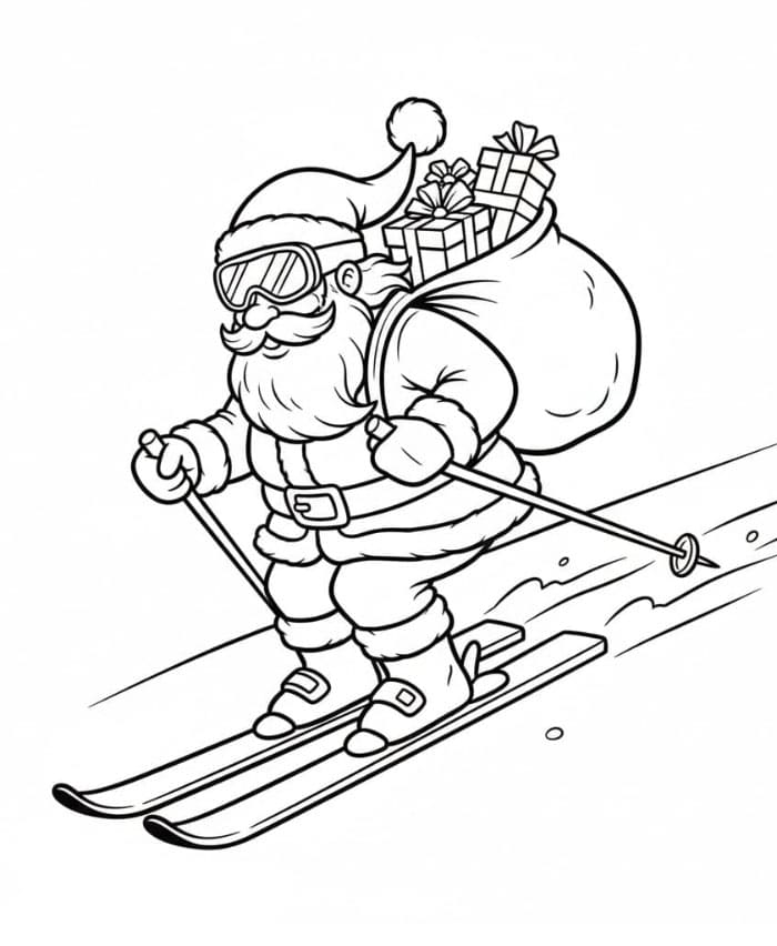 Julemanden på ski Tegninger til Farvelægning