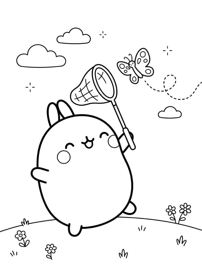 Molang fanger sommerfugl Tegninger til Farvelægning