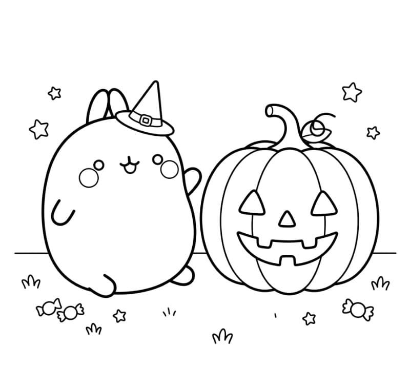 Molang og halloween græskar Tegninger til Farvelægning