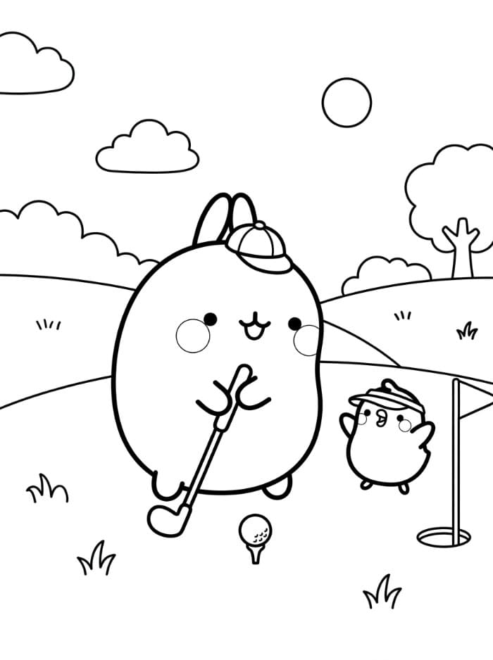 Molang og Piu Piu spiller golf Tegninger til Farvelægning