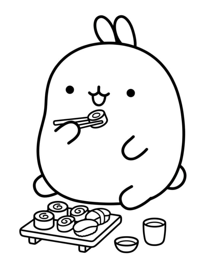 Molang spiser sushi Tegninger til Farvelægning