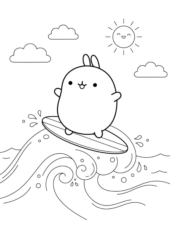 Molang surfer Tegninger til Farvelægning