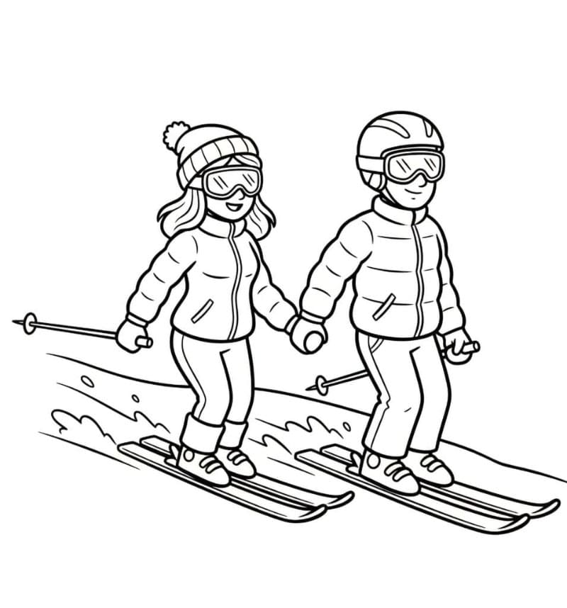 Par på ski Tegninger til Farvelægning
