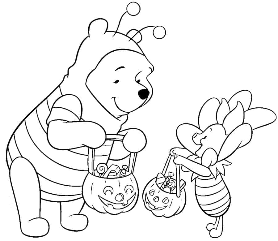Peter Plys og Grisling Disney Halloween Tegninger til Farvelægning