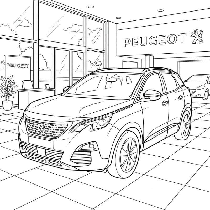 Peugeot i showroom Tegninger til Farvelægning