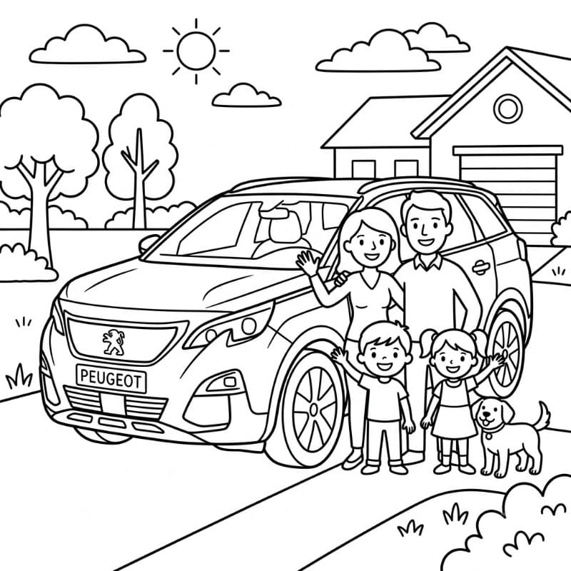 Peugeot med familie Tegninger til Farvelægning