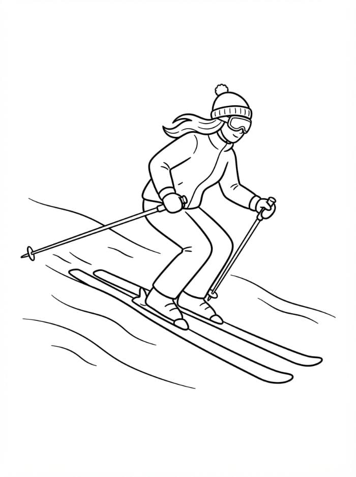Pige på ski Tegninger til Farvelægning