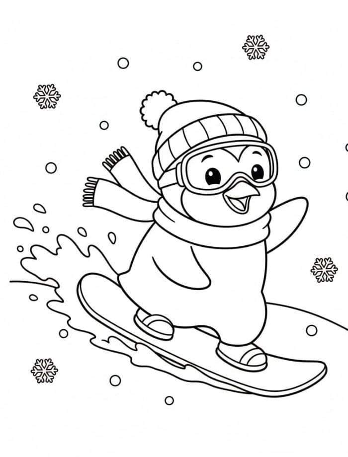 Pingviner på ski Tegninger til Farvelægning