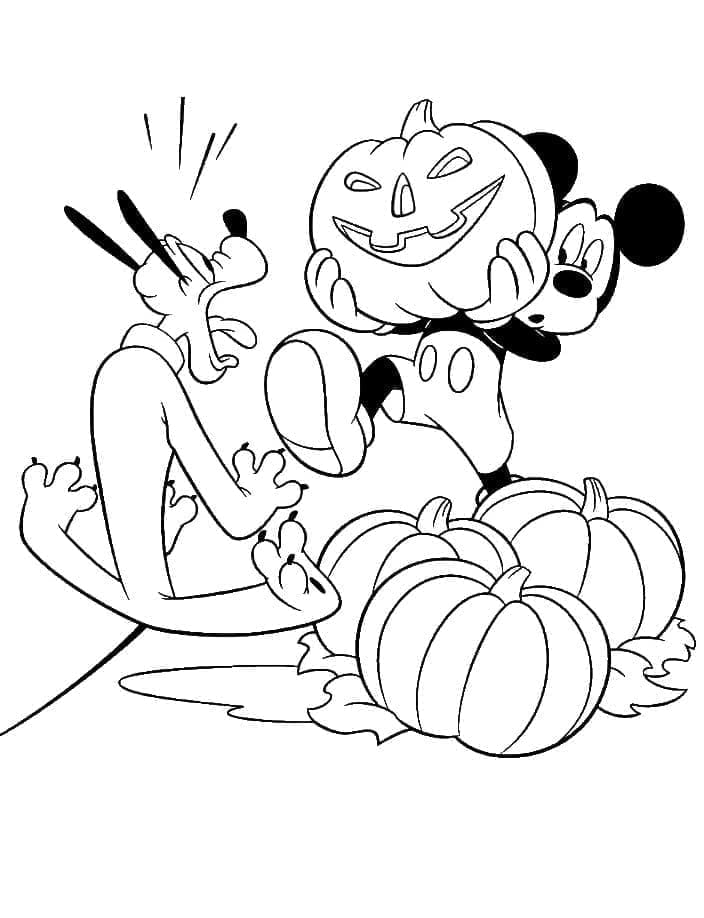 Pluto og Mickey Disney Halloween Tegninger til Farvelægning