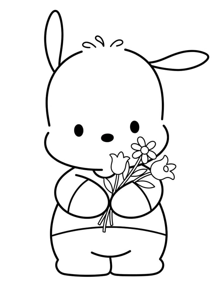 Pochacco holder blomster Tegninger til Farvelægning