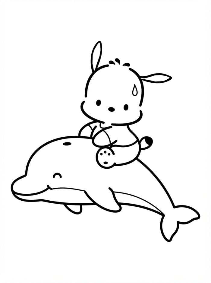 Pochacco på en delfin Tegninger til Farvelægning