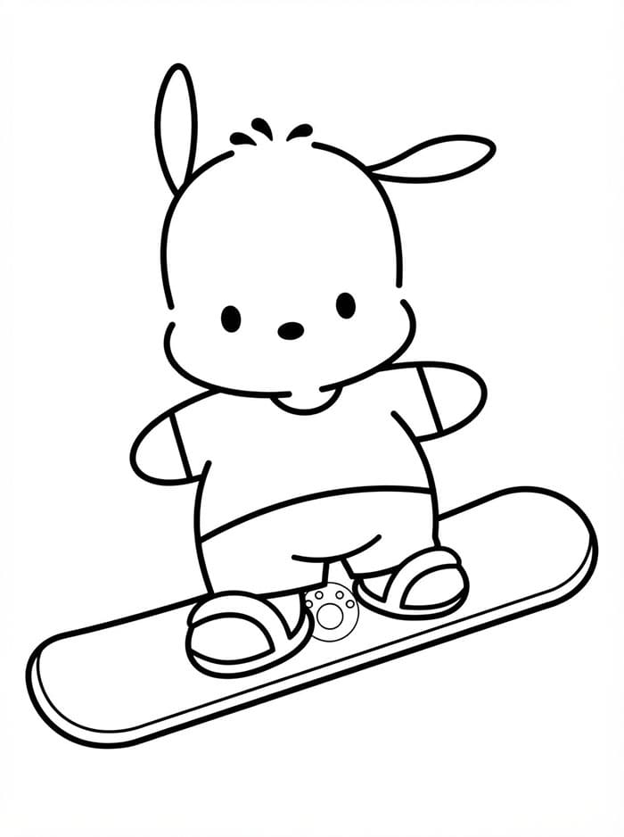 Pochacco på et snowboard Tegninger til Farvelægning