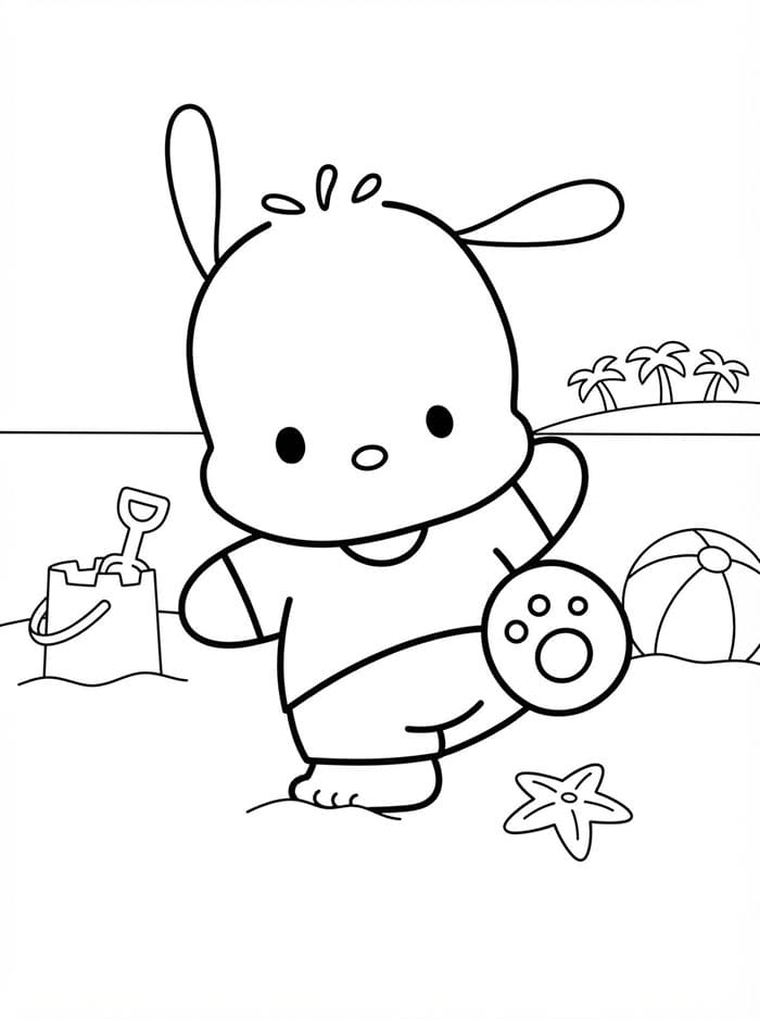 Pochacco på stranden Tegninger til Farvelægning