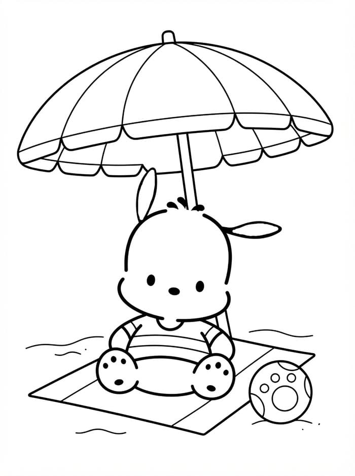 Pochacco under en parasol Tegninger til Farvelægning