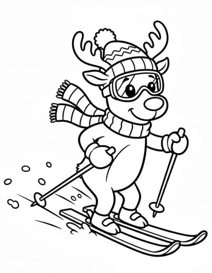 Rensdyr på ski Tegninger til Farvelægning