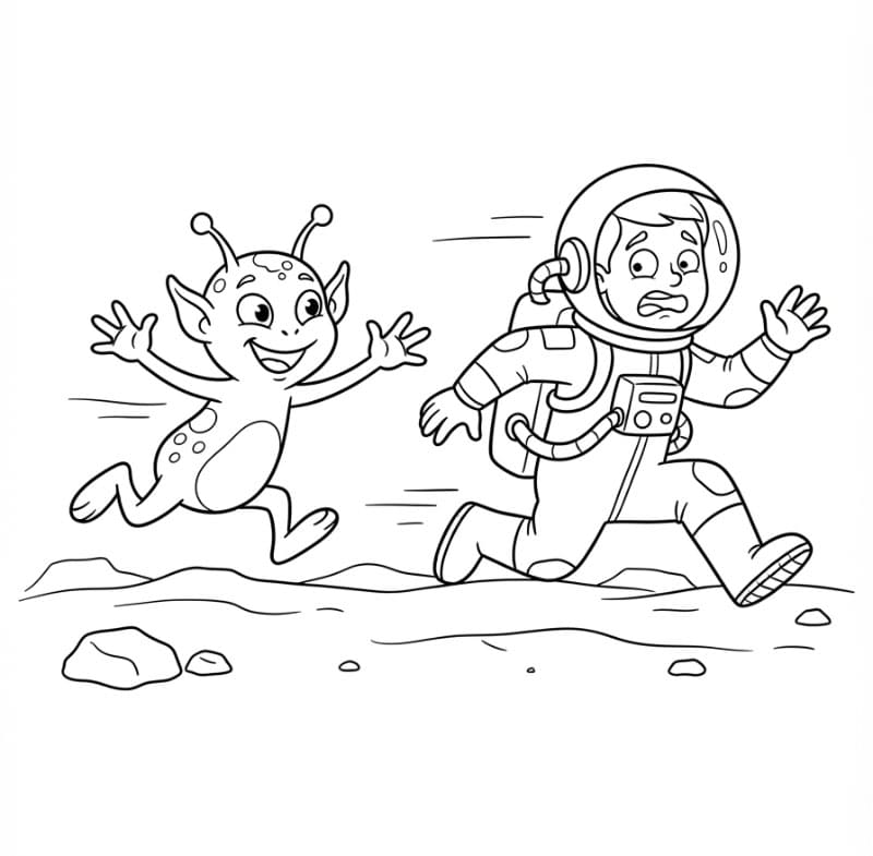 Rumvæsen jagter en astronaut Tegninger til Farvelægning