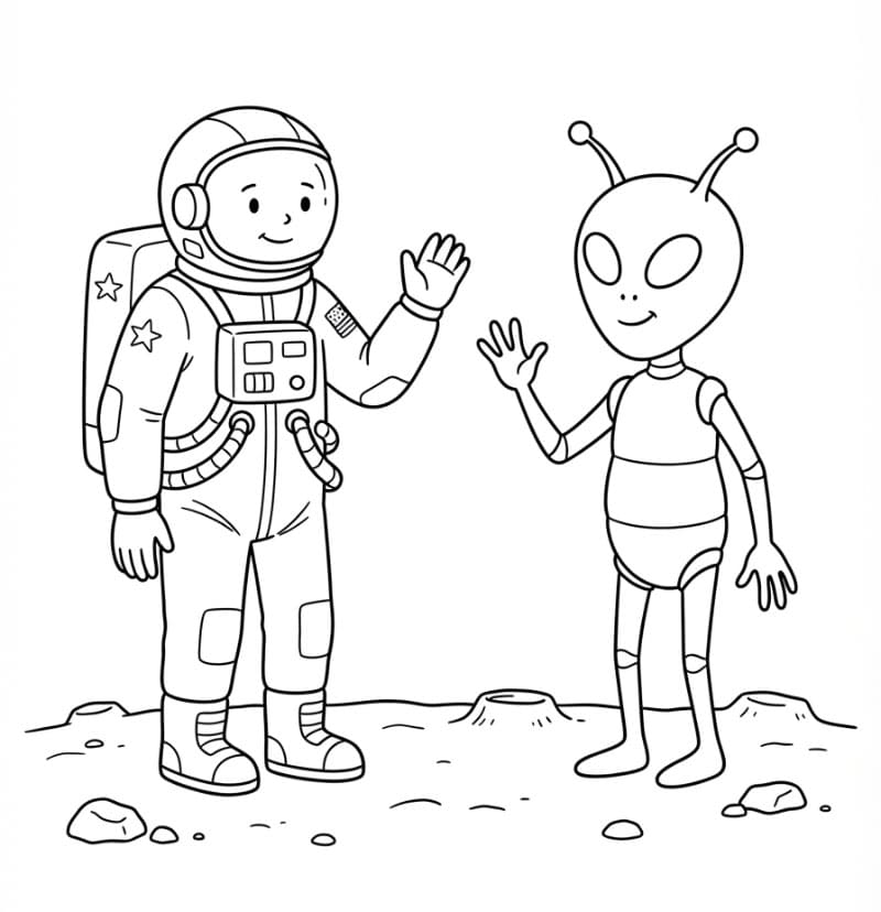 Rumvæsen og en astronaut Tegninger til Farvelægning