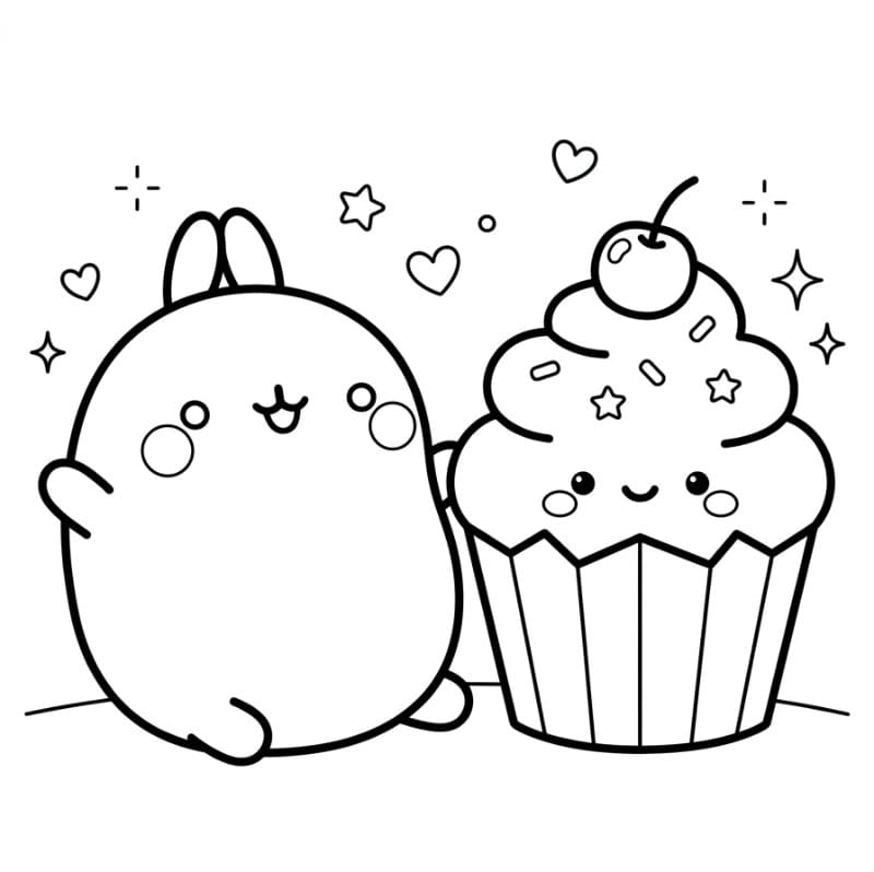 Sød Molang og Cupcake Tegninger til Farvelægning