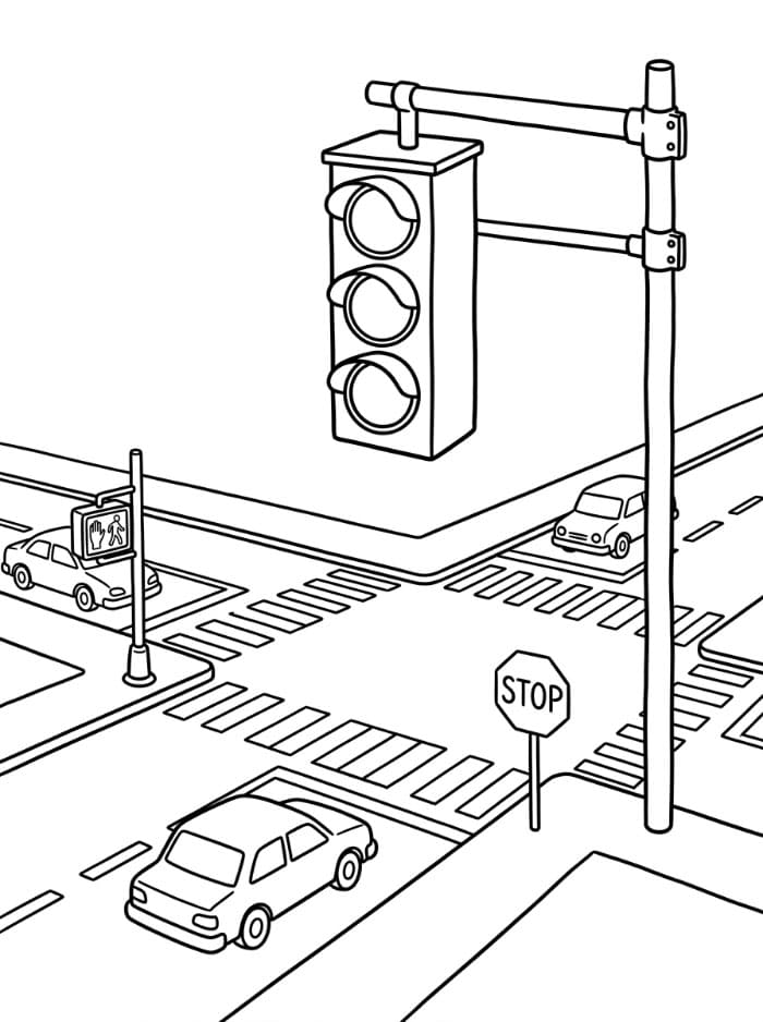 Trafiklys i et vejkryds Tegninger til Farvelægning